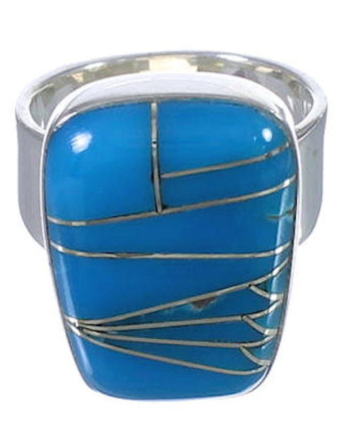 Well-Built Turquoise Inlay Silver Ring Size 7-1/4 EX40352